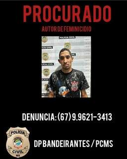 Polícia divulga cartaz para encontrar autor do 30o feminicídio do ano