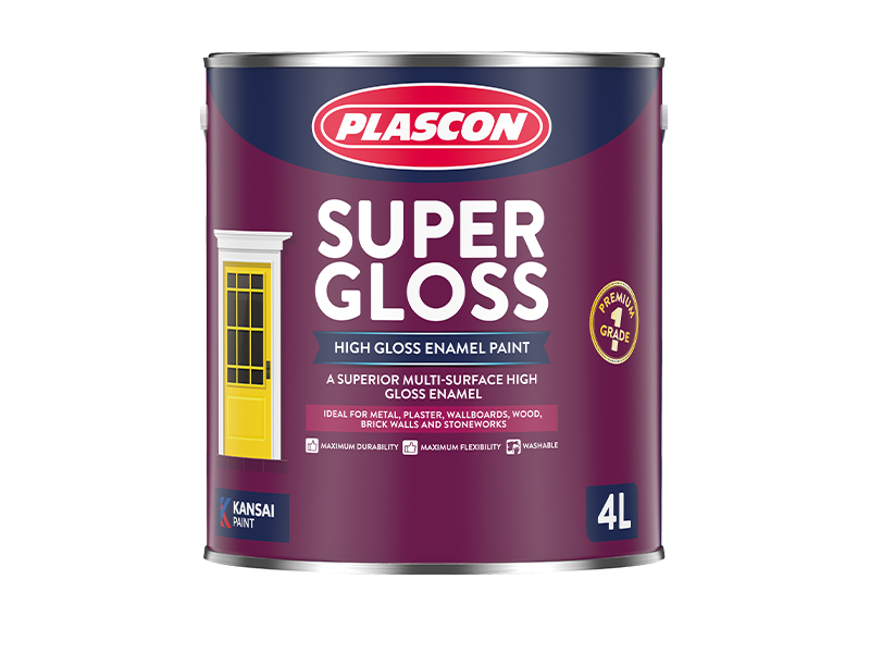 PLASCON SUPER GLOSS PAINT - WHITE/SOFT WHITE/CREAM/BLACK/ SM GREY/ GUN METAL (1 Litres)