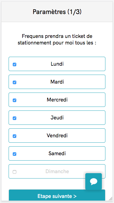 Deuxième étape de l'inscription à Frequens pour automatiser le renouvellement d'un ticket de stationnement Résident : choix des jours de la semaine