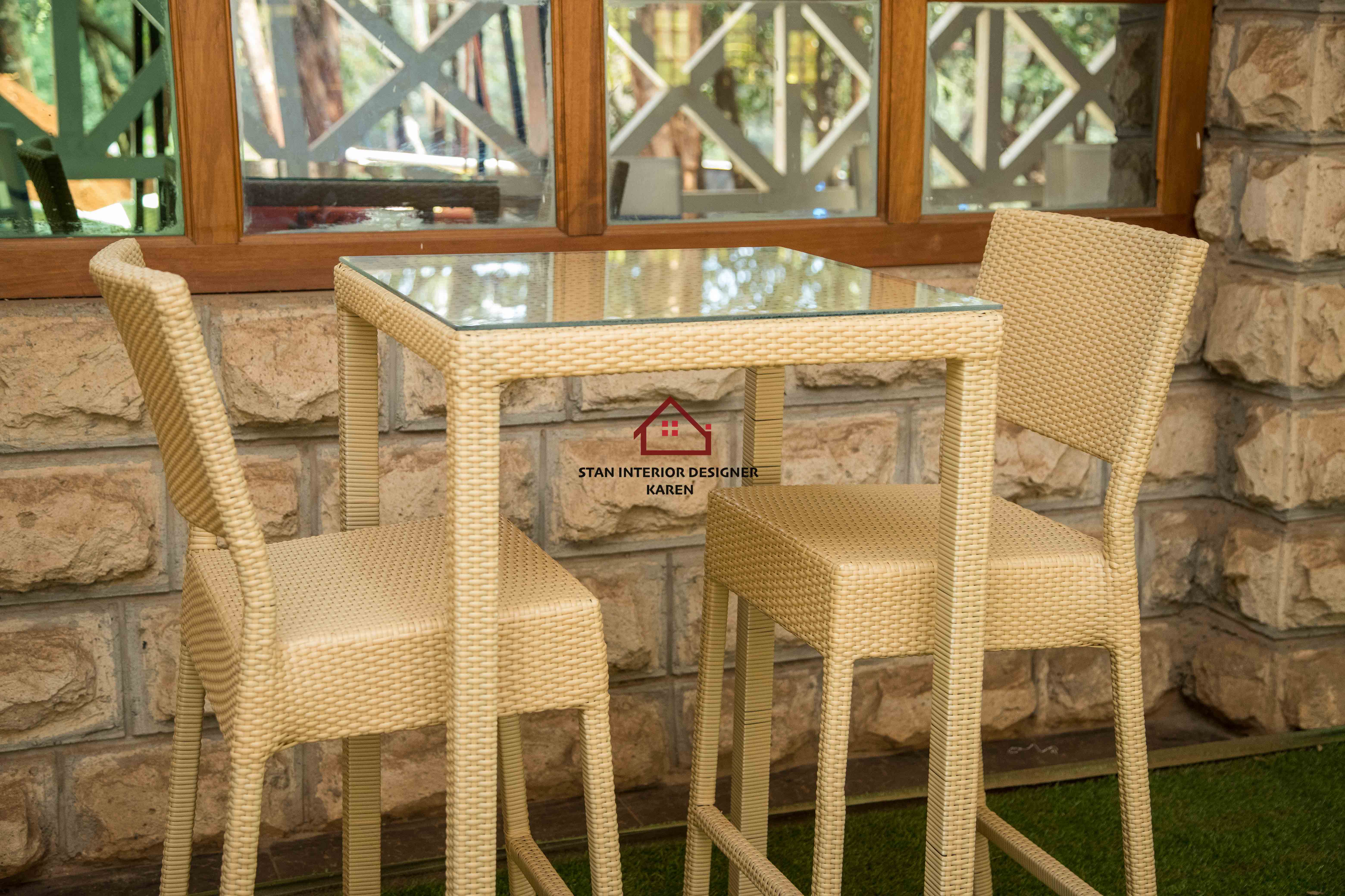 Outdoor two set and table set glass covered