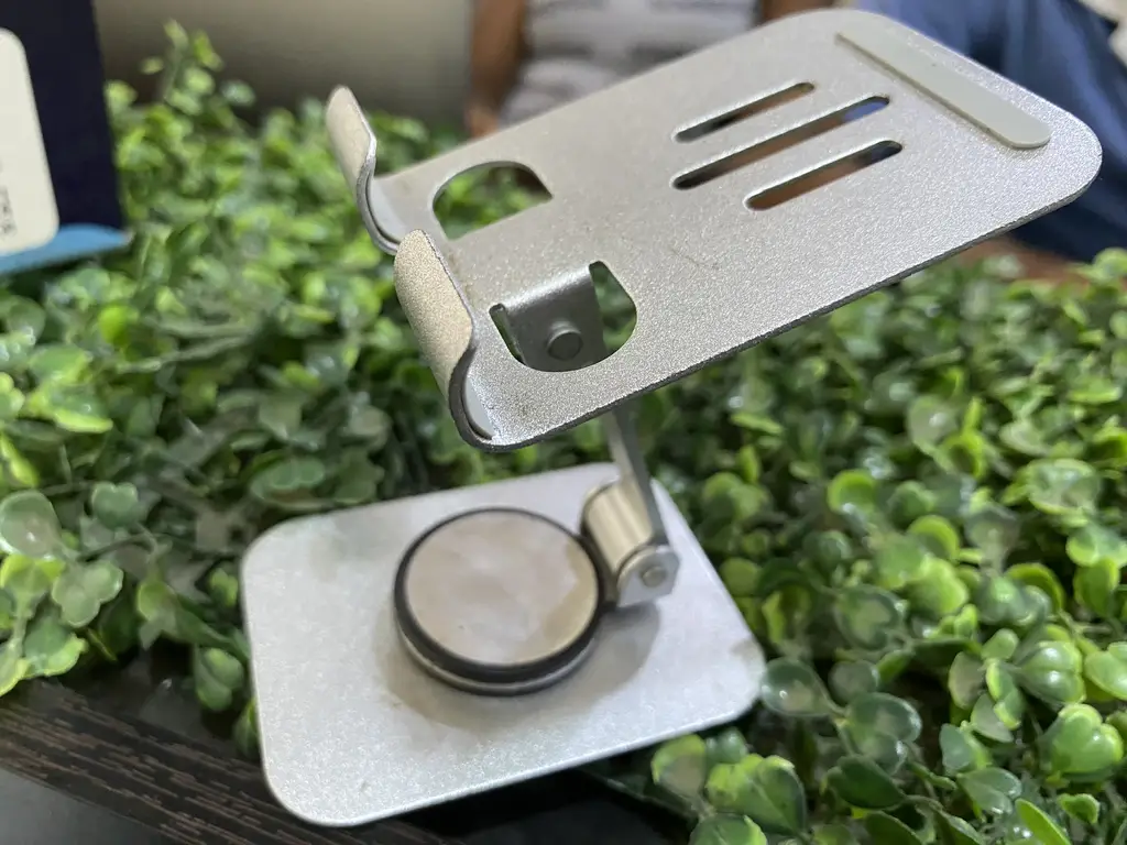 Phone stand. Silver steel photo
