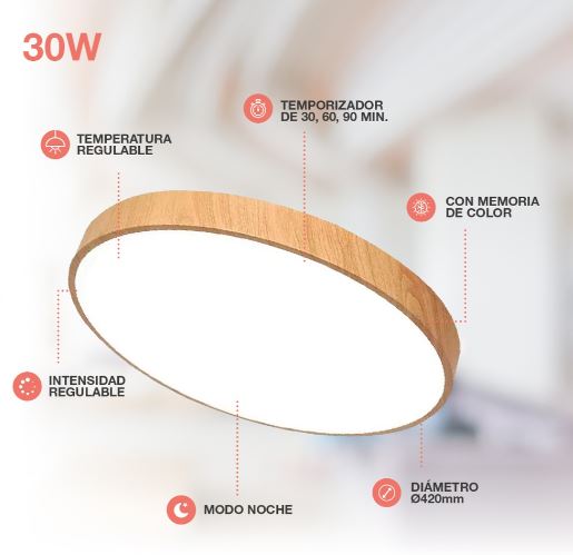 APLIQUE TECTO LED RED 30w c/comando