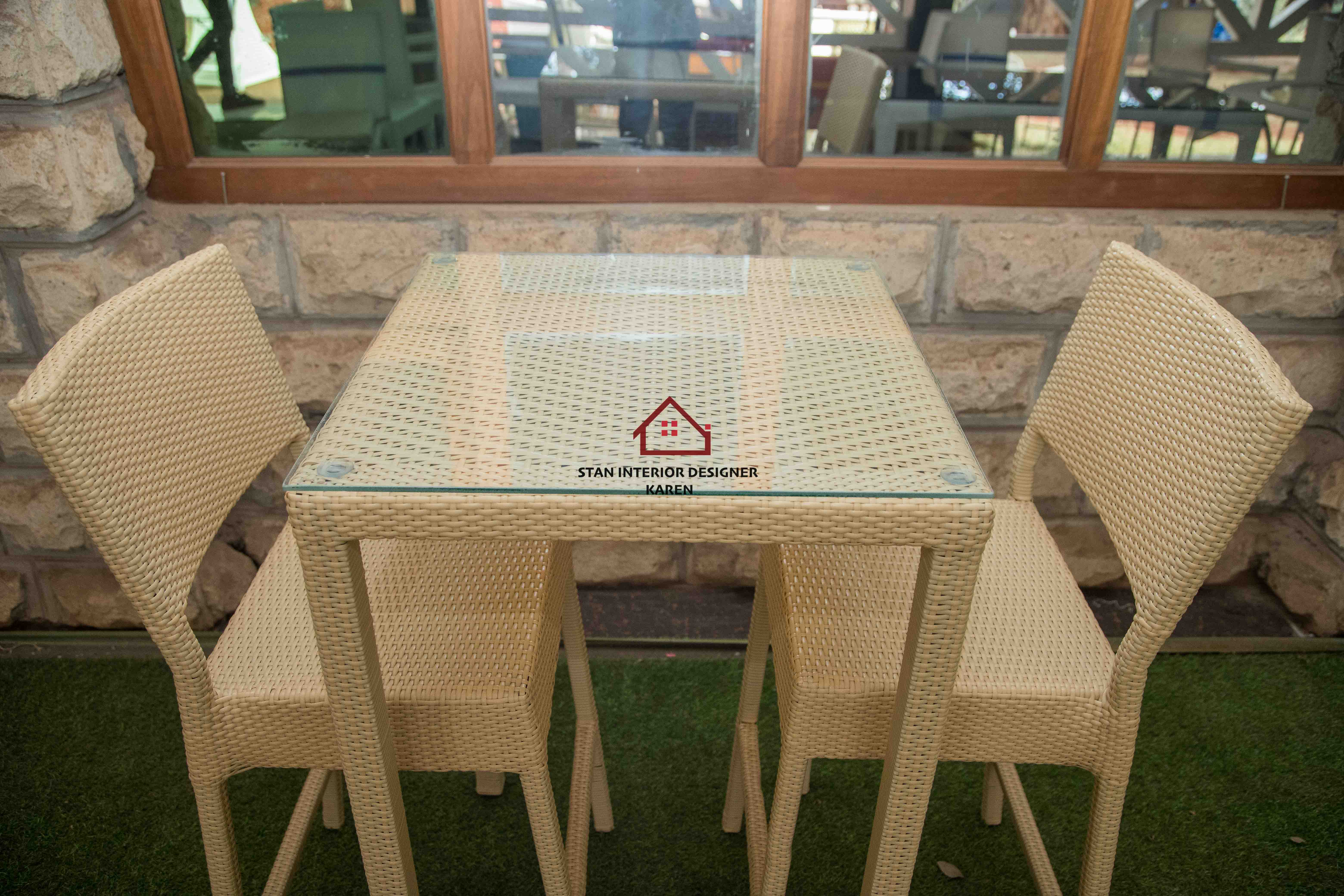 Outdoor two set and table set glass covered