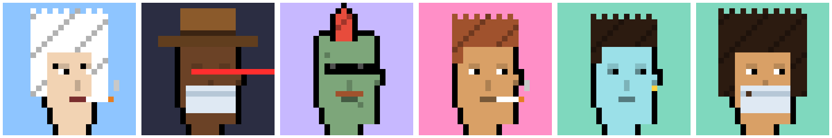 Six Hood Pixel Punks side by side